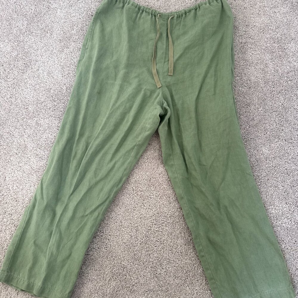 Nordstrom Green Ankle Linen Pants Safari Vacation Summer Lightweight‎ Sz M - Picture 2 of 13